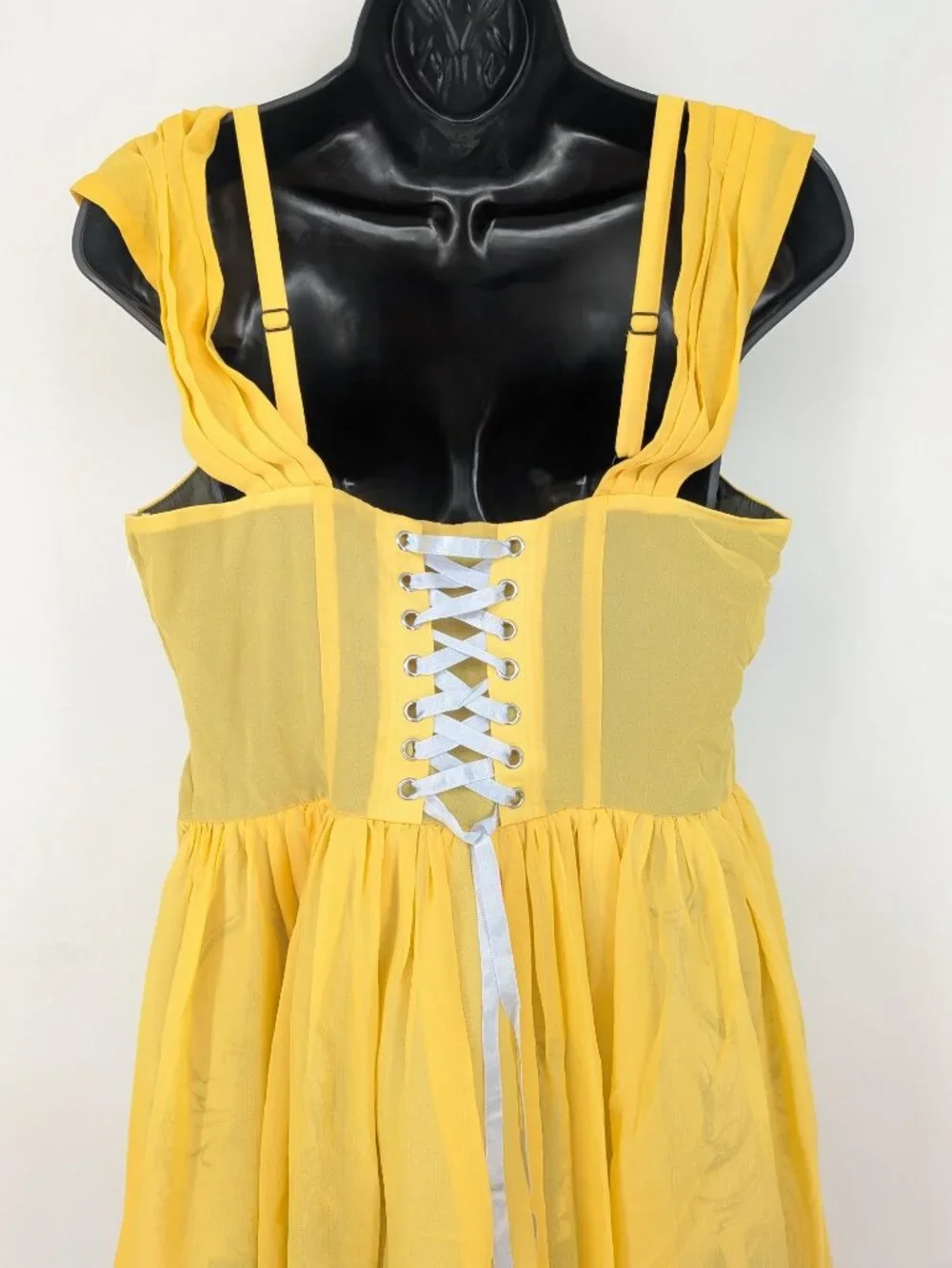 Corset Dress Chiffon Lace Up Floral Overlay Whimsical Fairy Cottagecore Medium